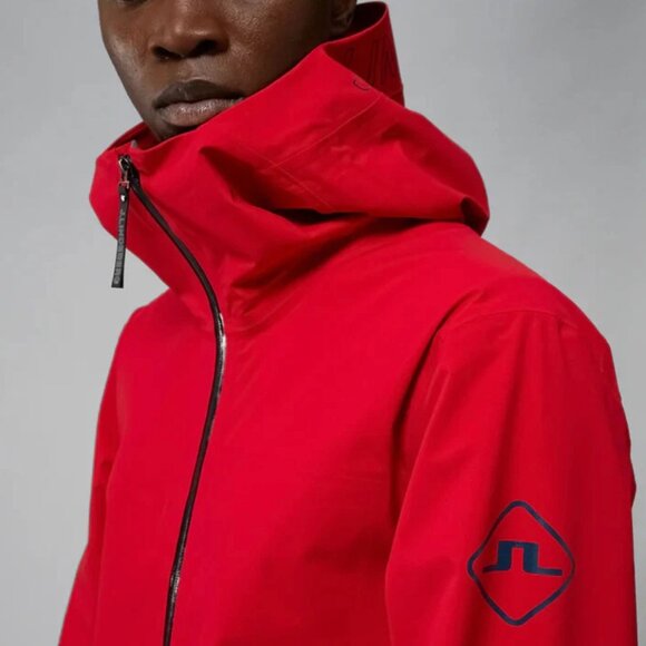 J. Lindeberg Men’s Golf Jacket Rain Windbreaker Small Red TX Shield Aerial Lite - Picture 2 of 11